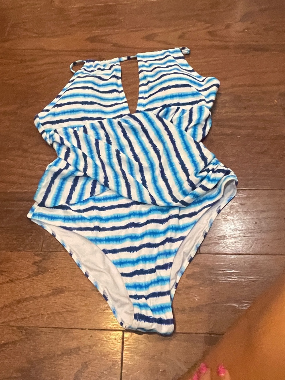 Striped Blue & White One-Piece Swimsuit